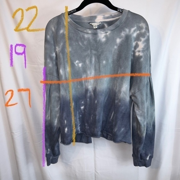 American Eagle Shirt Cropped Dolman Sleeve Ombré Split Tie Dye Pullover Crewneck - Picture 4 of 8